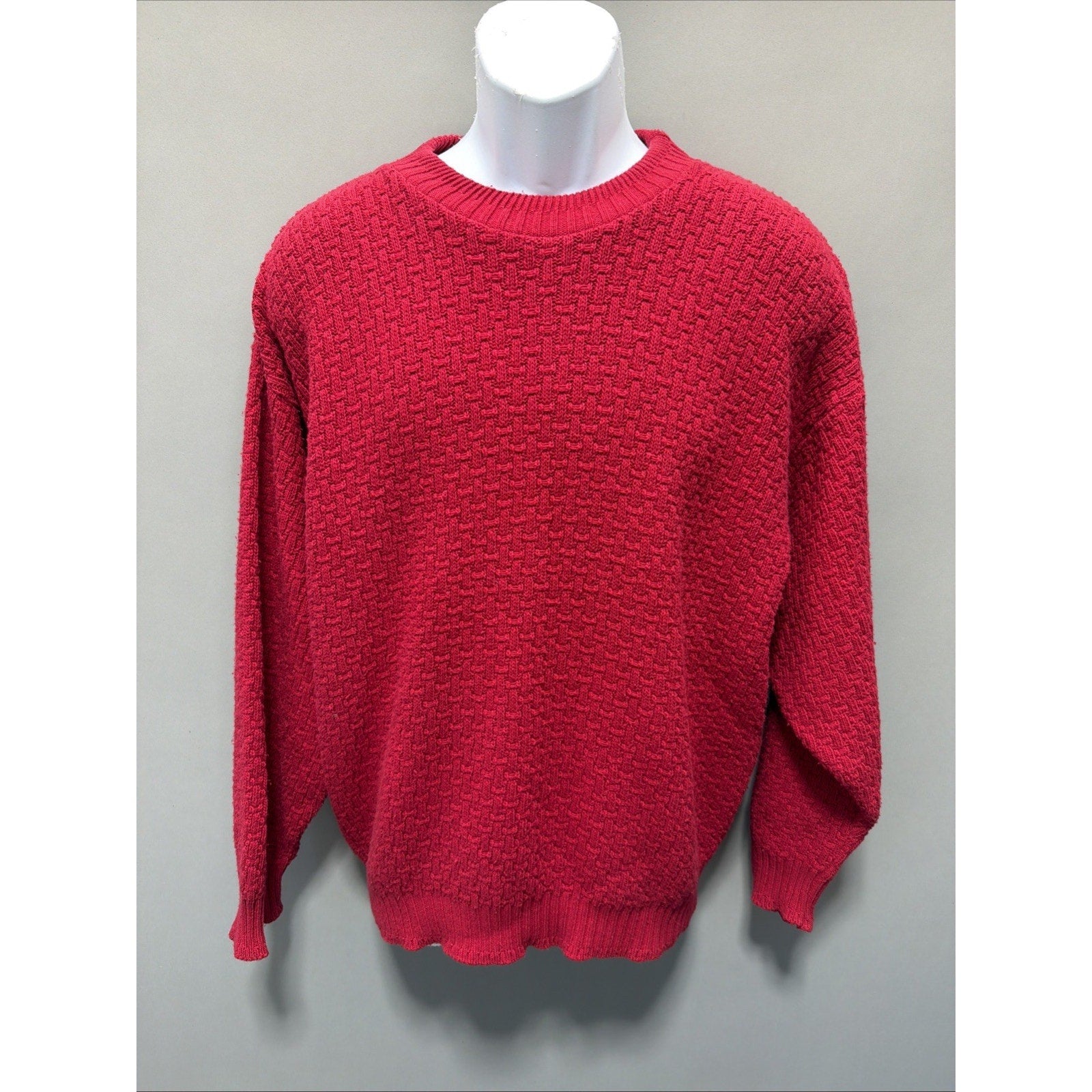 Vintage 90s Andhurst Sweater Men M Red Knit Cotton Hand Framed Cable Grandpa USA
