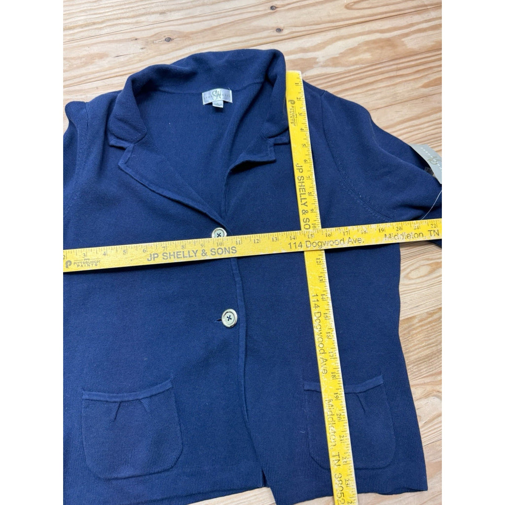 Studio Works Cotton Sweater Blazer Cardigan 2 Button Navy Blue Women’s Size L