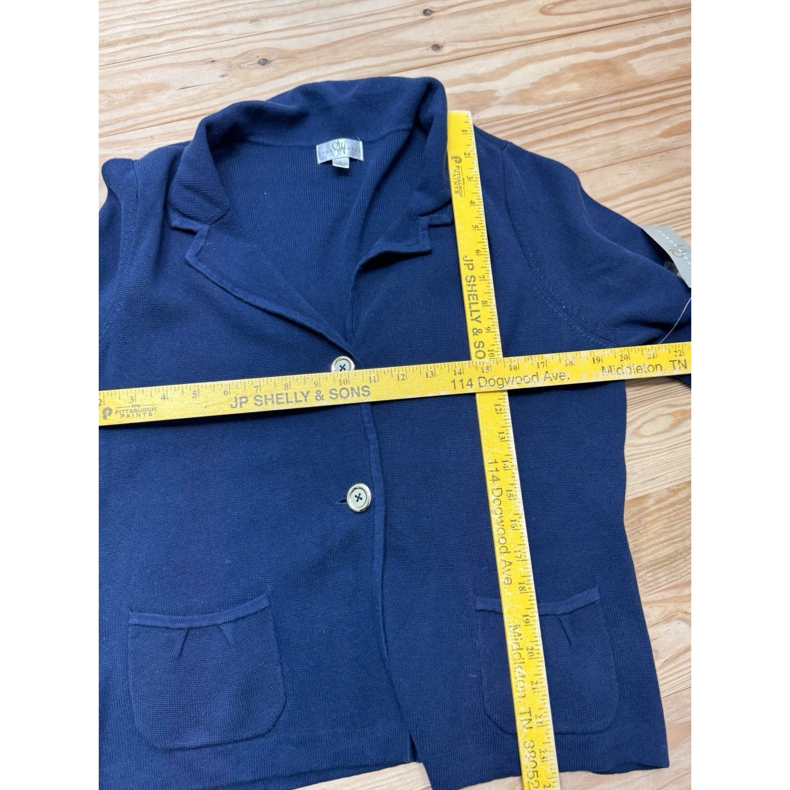 Studio Works Cotton Sweater Blazer Cardigan 2 Button Navy Blue Women’s Size L