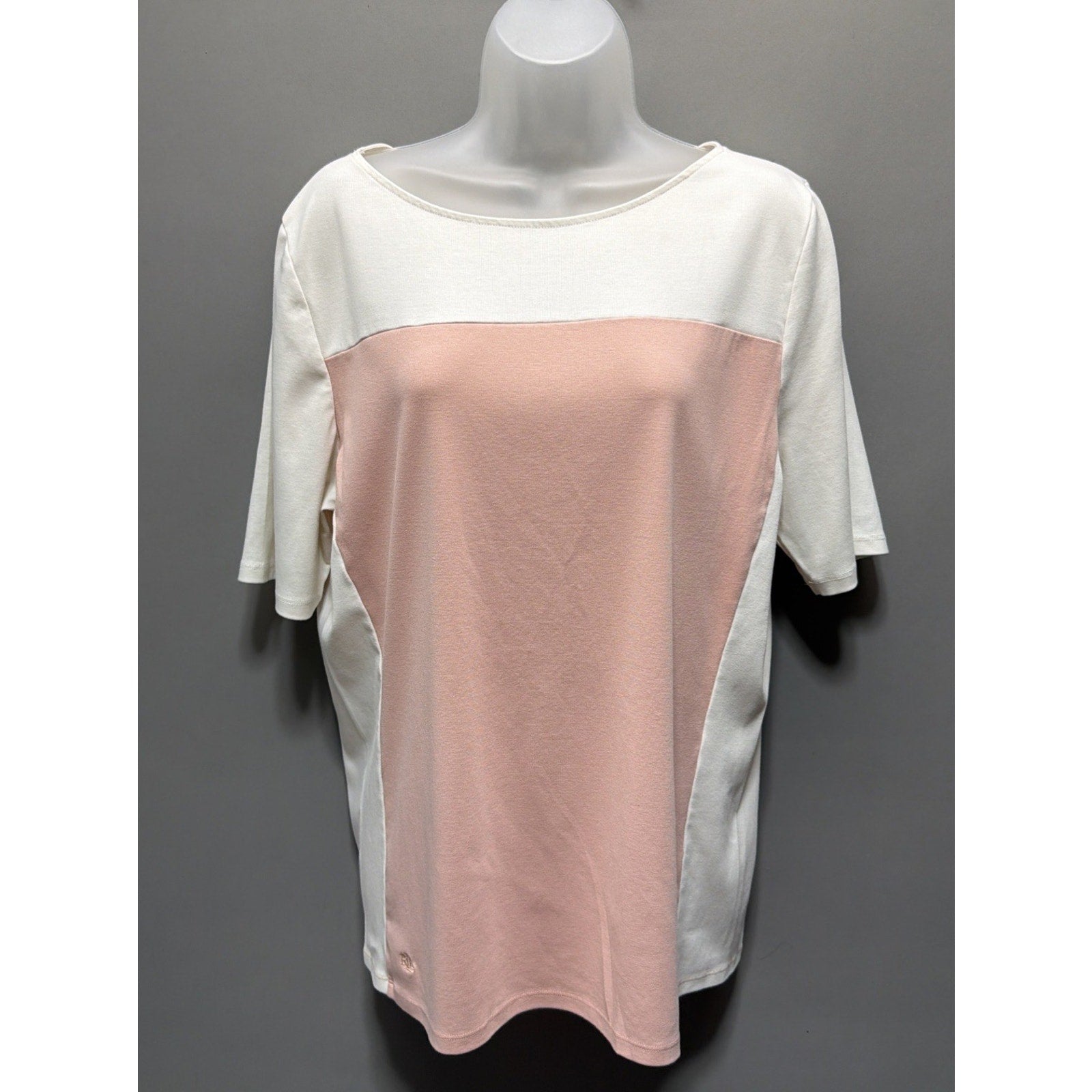 Women’s Lauren Ralph Lauren Blouse/Top XXL Pink Cream Cotton Stretch