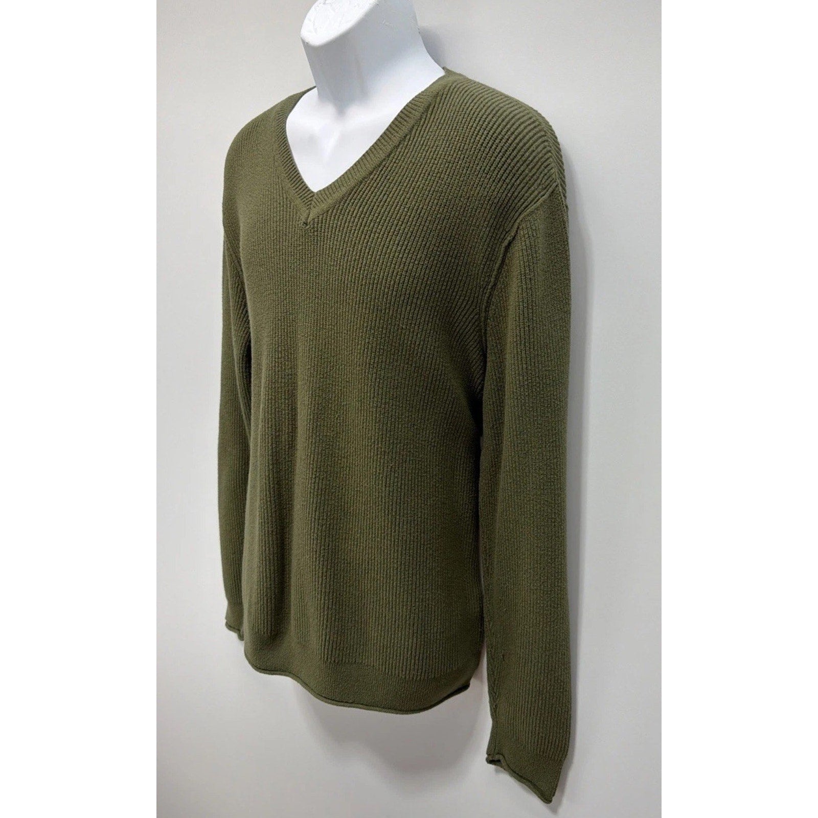 LUCKY BRAND Knit Pullover Sweater LG Men's Green Ribbed Cotton Blend Sweatshirt