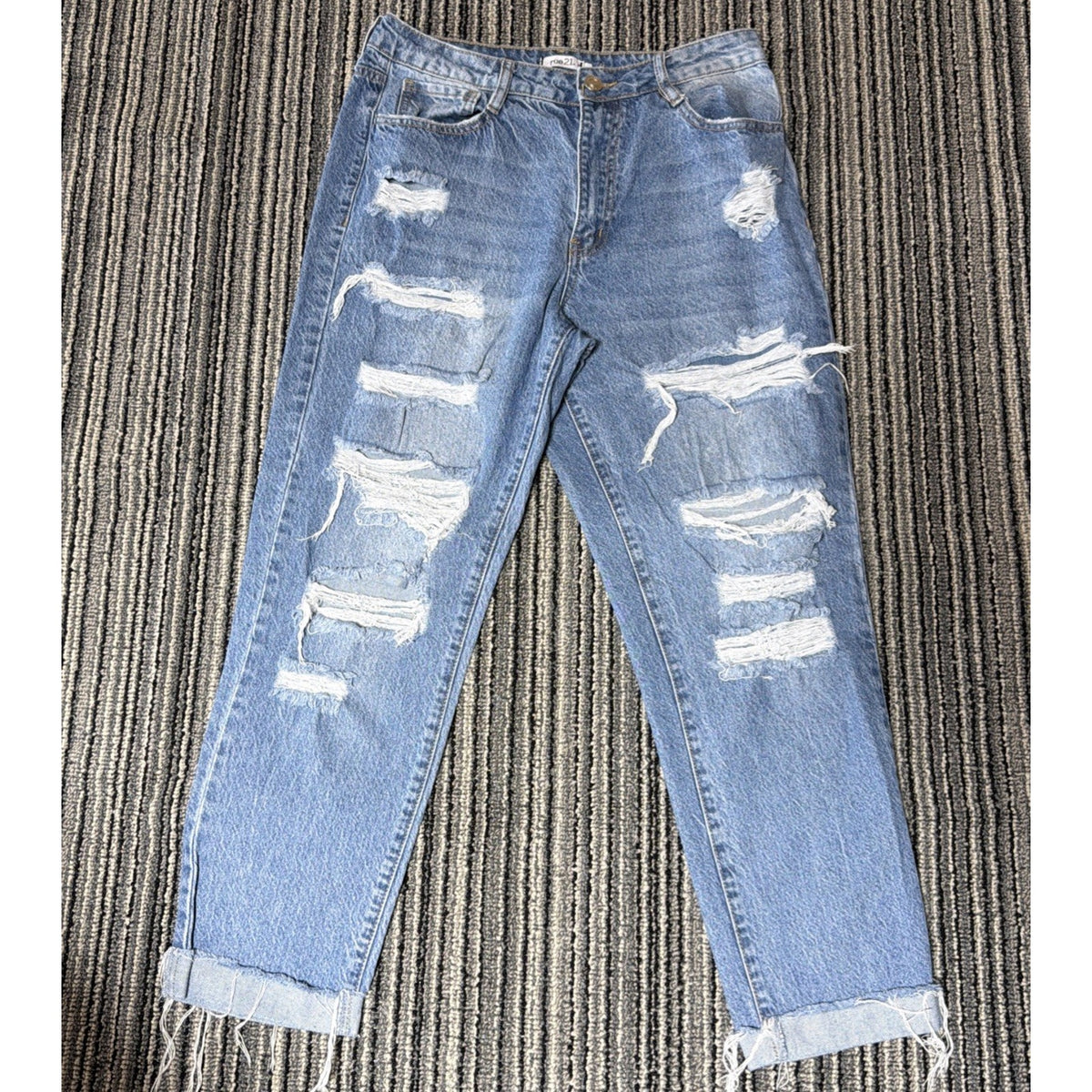 Rue 21 Mom Jeans Women 10 High Rise Straight Leg Relaxed Distressed