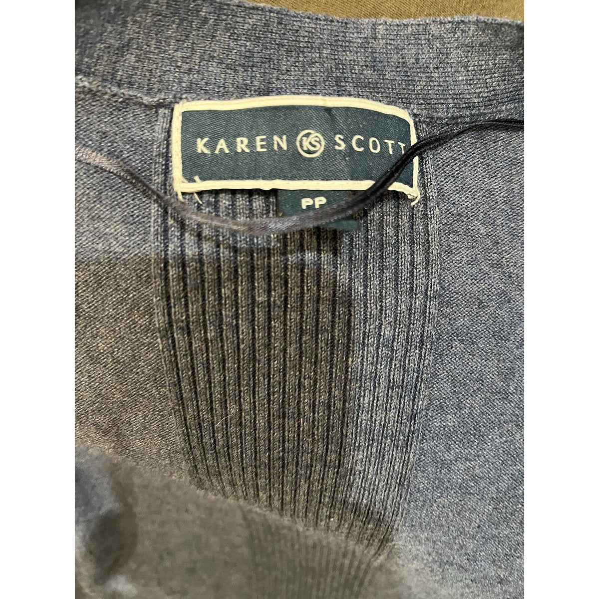 KAREN SCOTT 3/4 Sleeve Ribbed Knit Blue Cardigan Navy PP (Small)