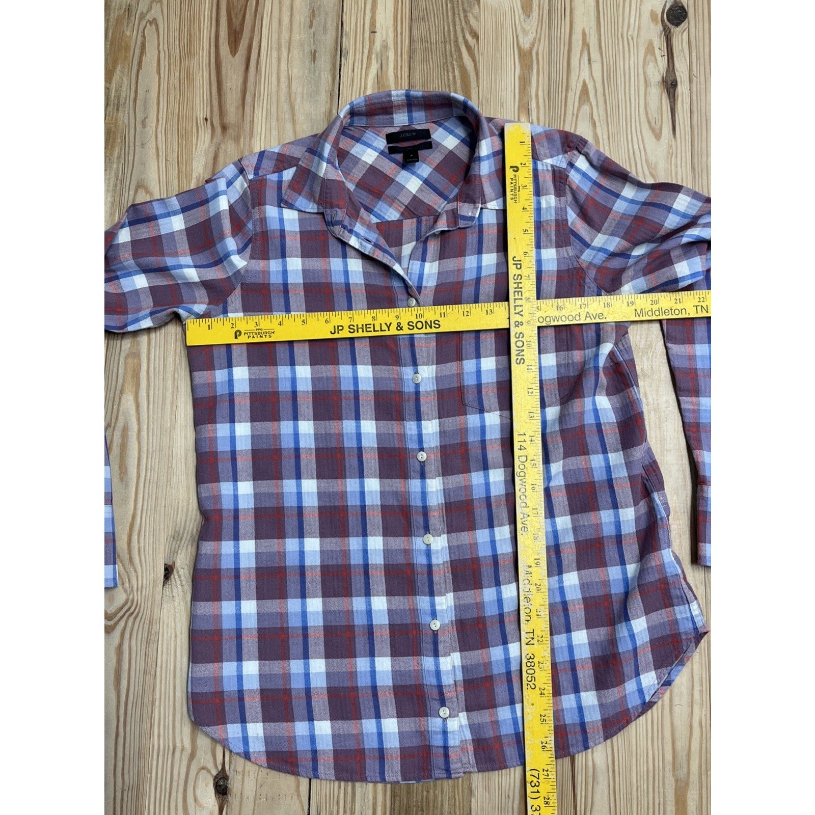 J.Crew Flannel Boyfriend Fit Button Up Shirt Red, White, & Blue Women Sz 6