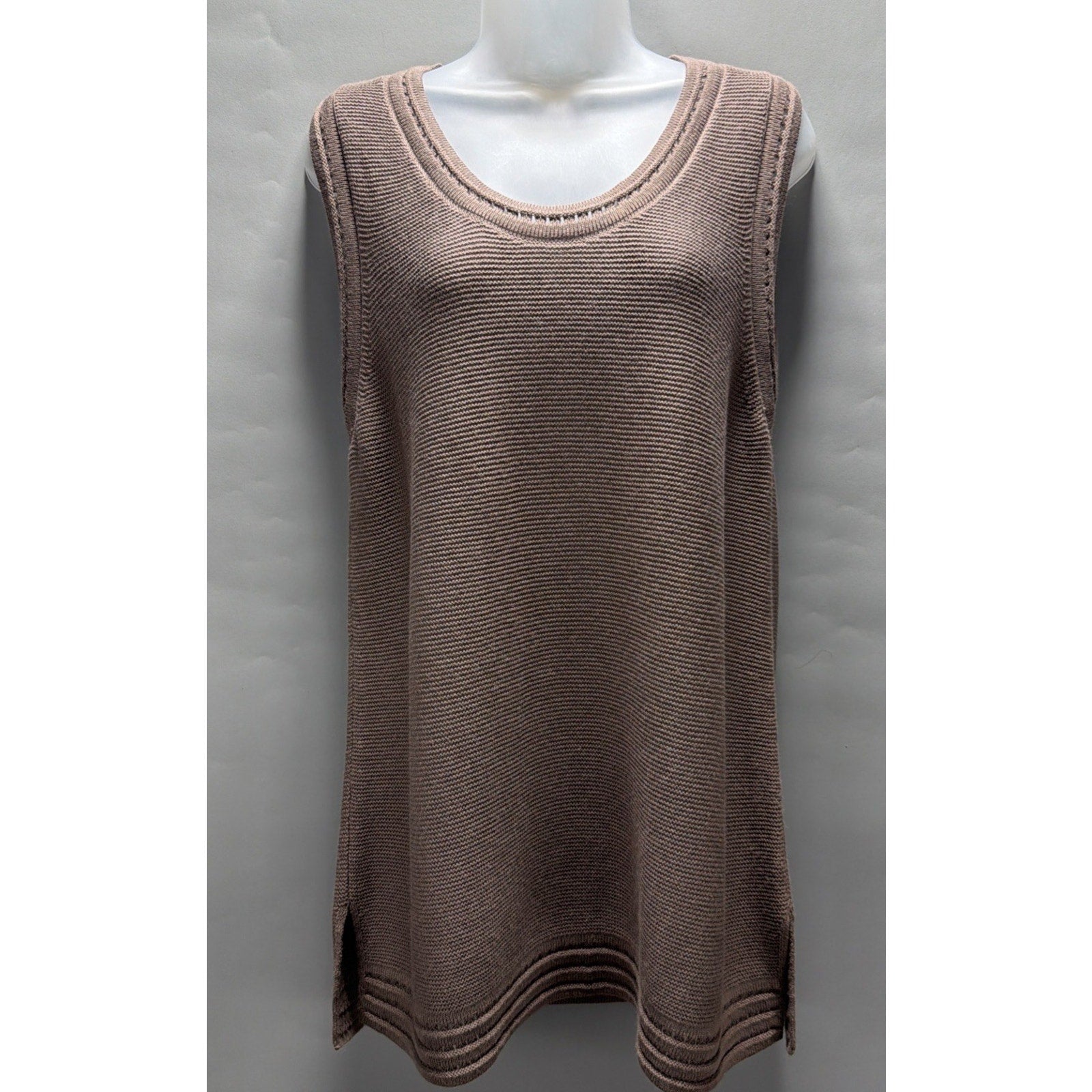 J.Jill Textured-Trim Sweater Tunic Tank Coconut Brown NWT Size M