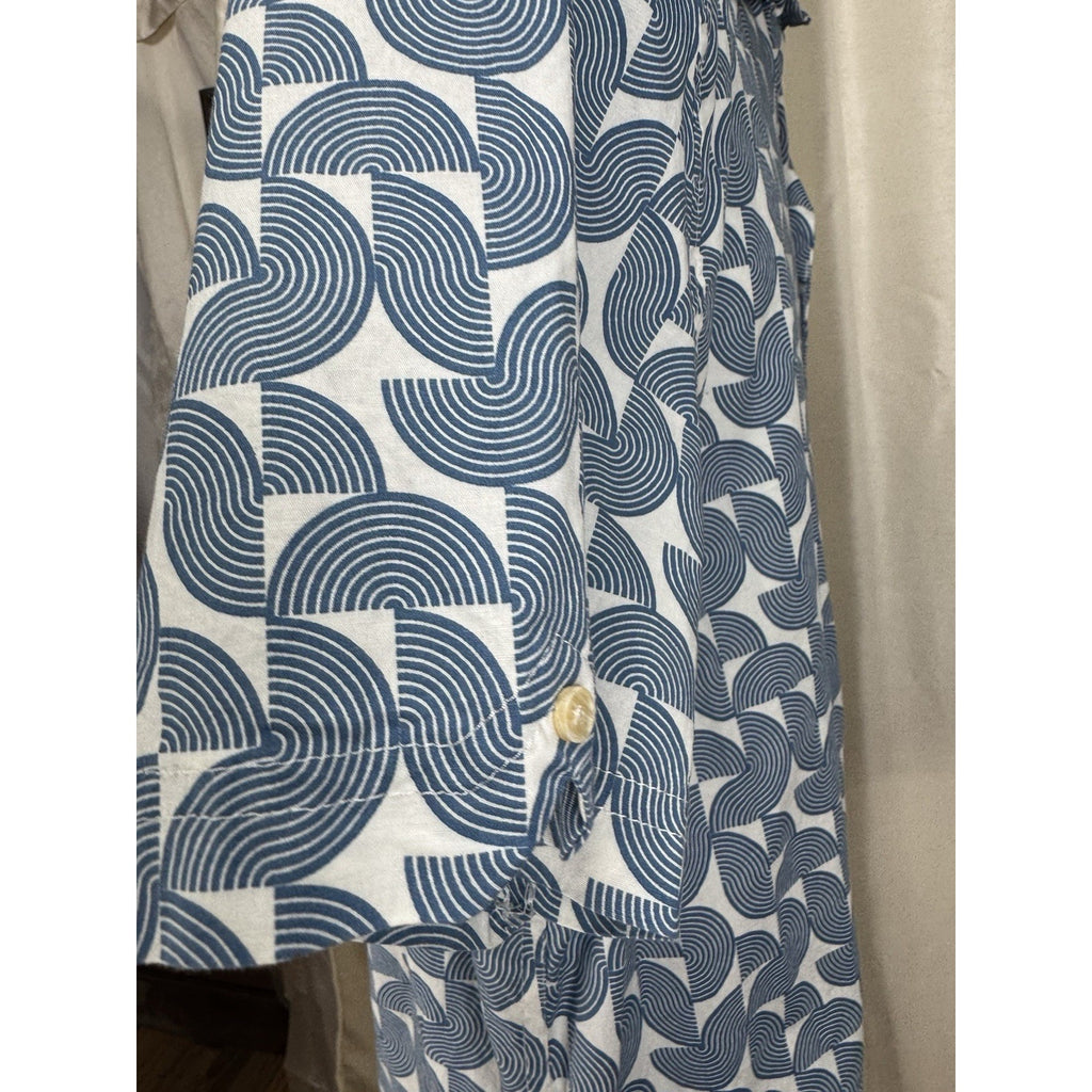 Ben Sherman men's XL Geo Block Print Shirt Button Up Short Sleeve Casual Blue