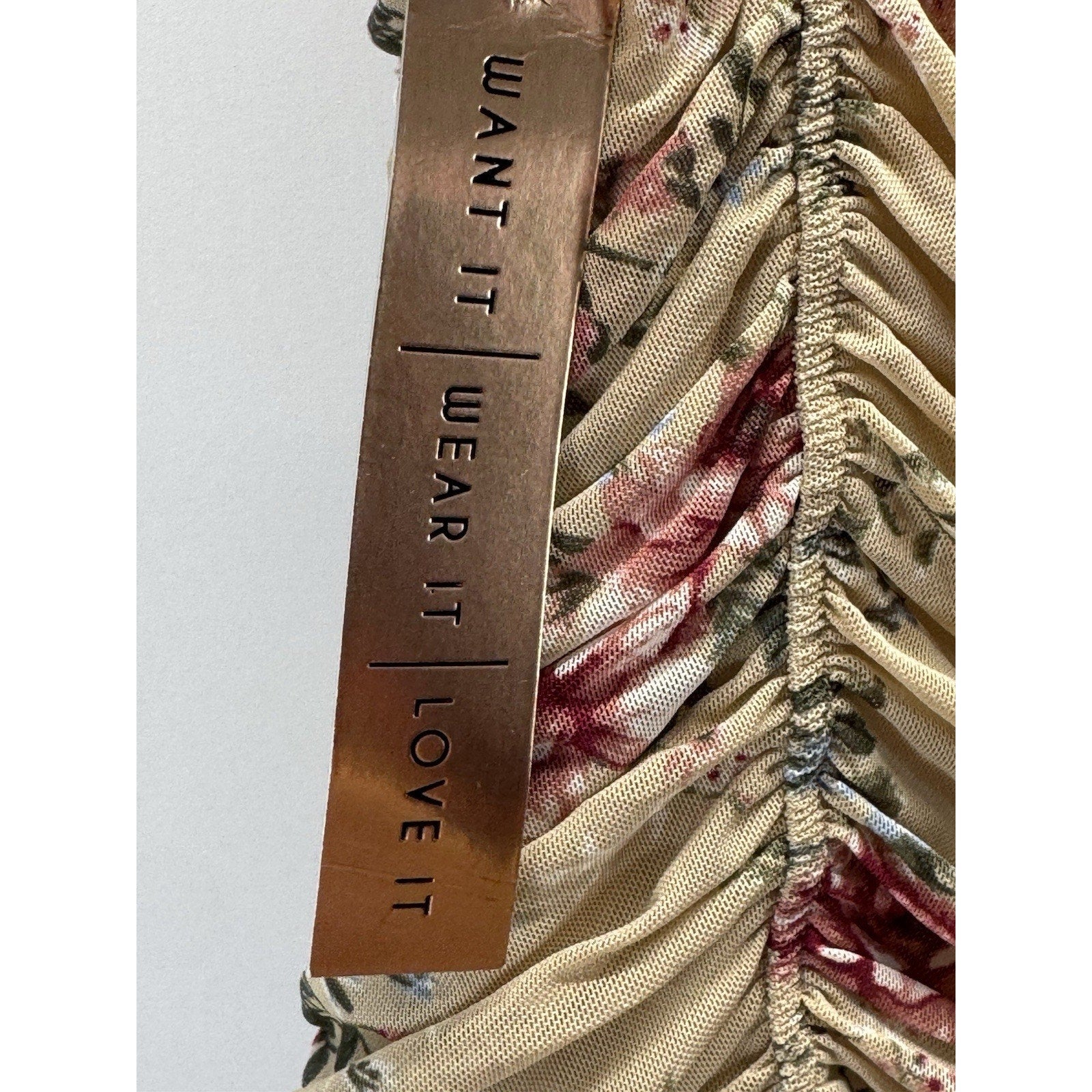 Almost Famous Floral Boho Cottagecore Ruffled Blouse, Tan Women’s Size L NWT