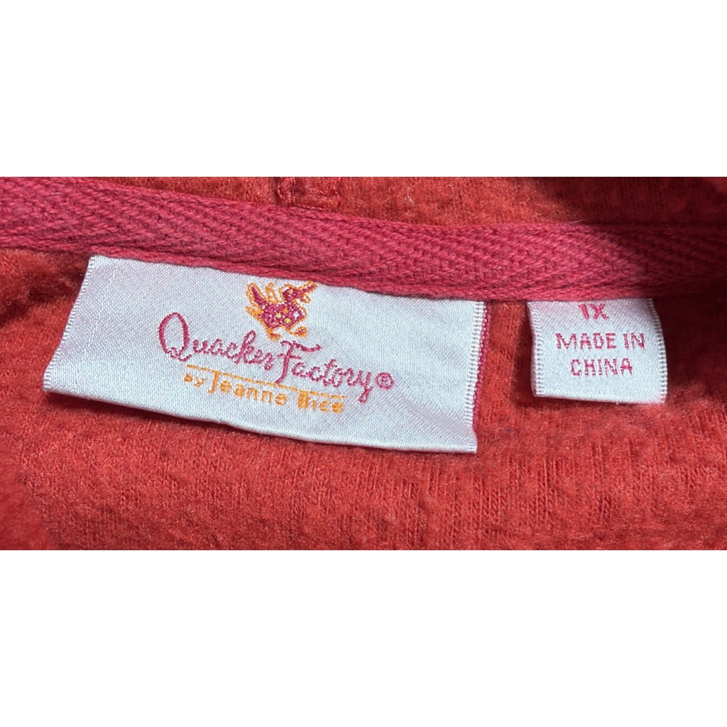 Quacker Factory Hooded Fleece Jacket Red Sz 1X Rhinestone Zip Women H830