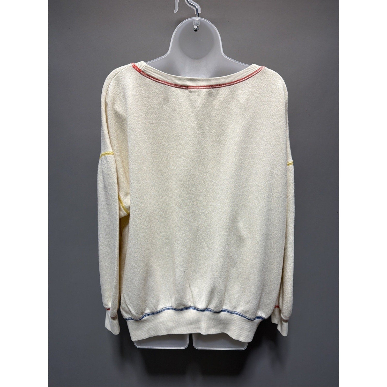 By Together Oversized Thick Stitch Smiley Face Embroidered Fleece Sweater L