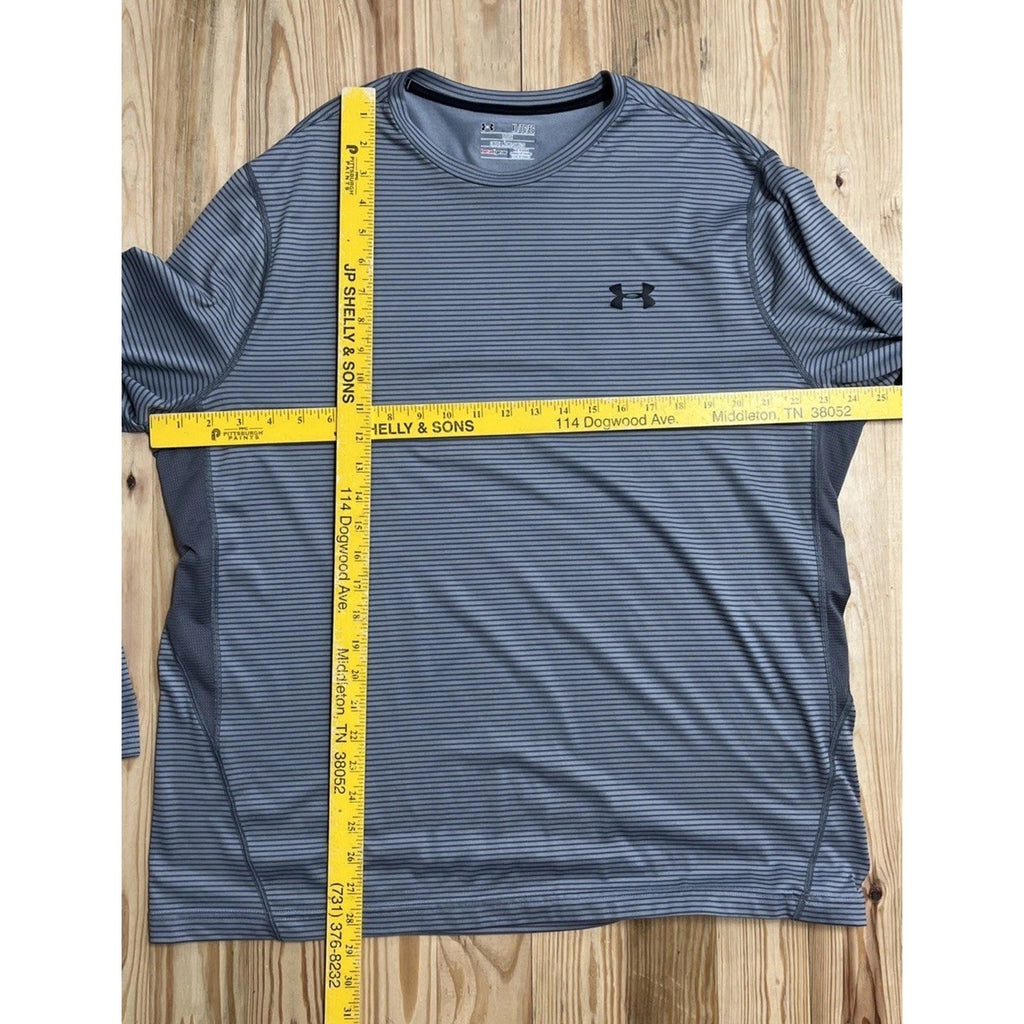 Men's Under Armour Loose Heatgear Gray Stripe Song Sleeve Top XL Activewear