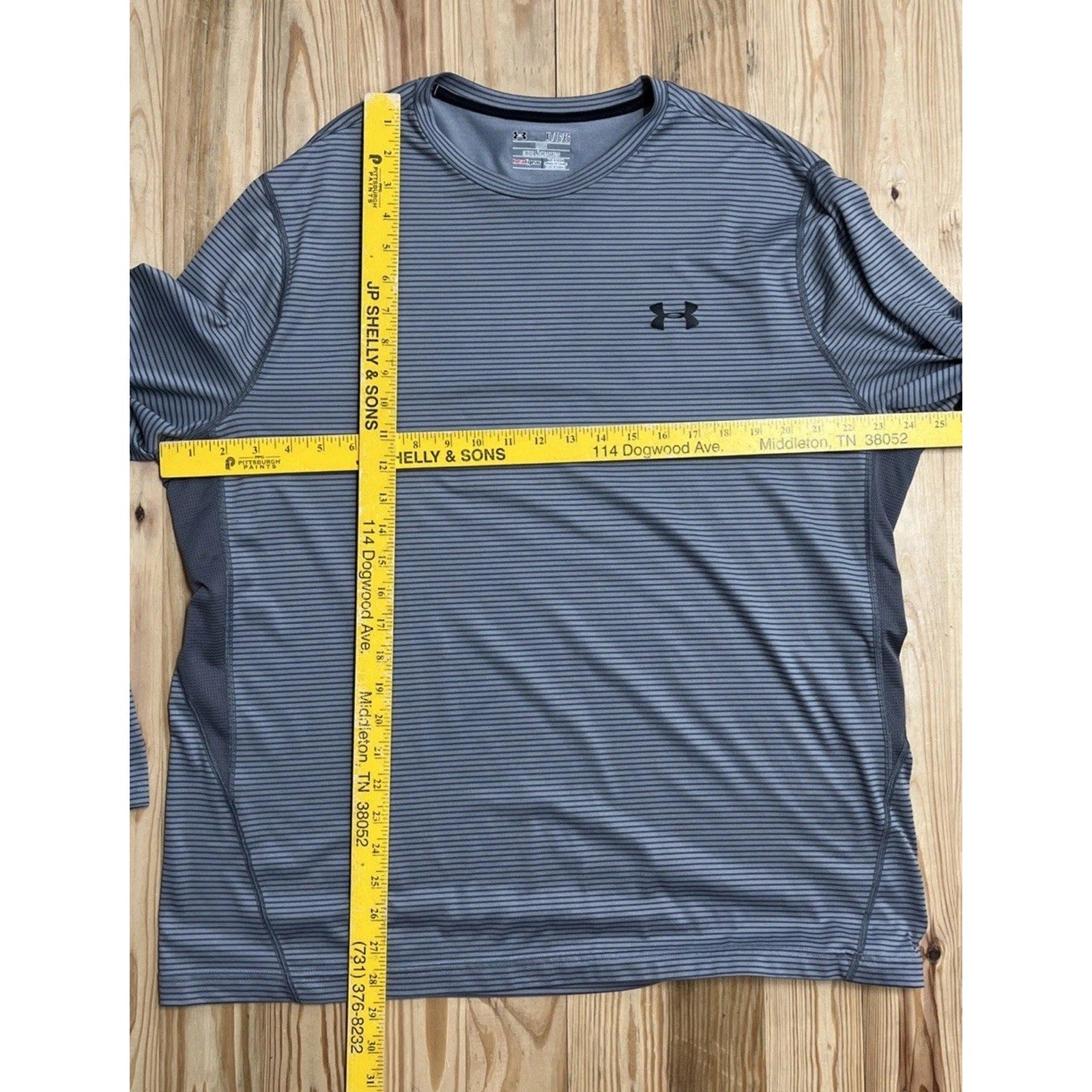 Men's Under Armour Loose Heatgear Gray Stripe Song Sleeve Top XL Activewear