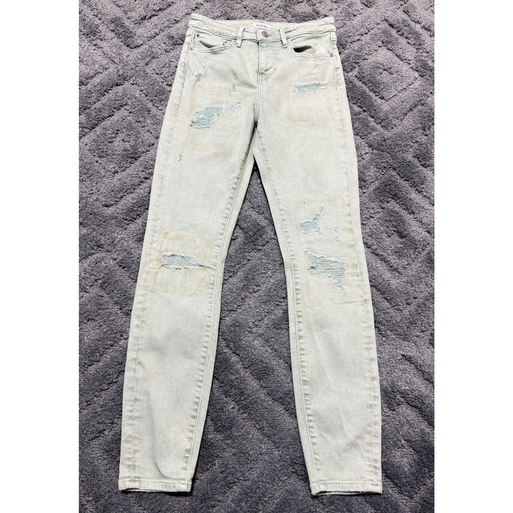 GUESS-Womens Jeans Ultimate Skinny Green Distressed Denim Size 27