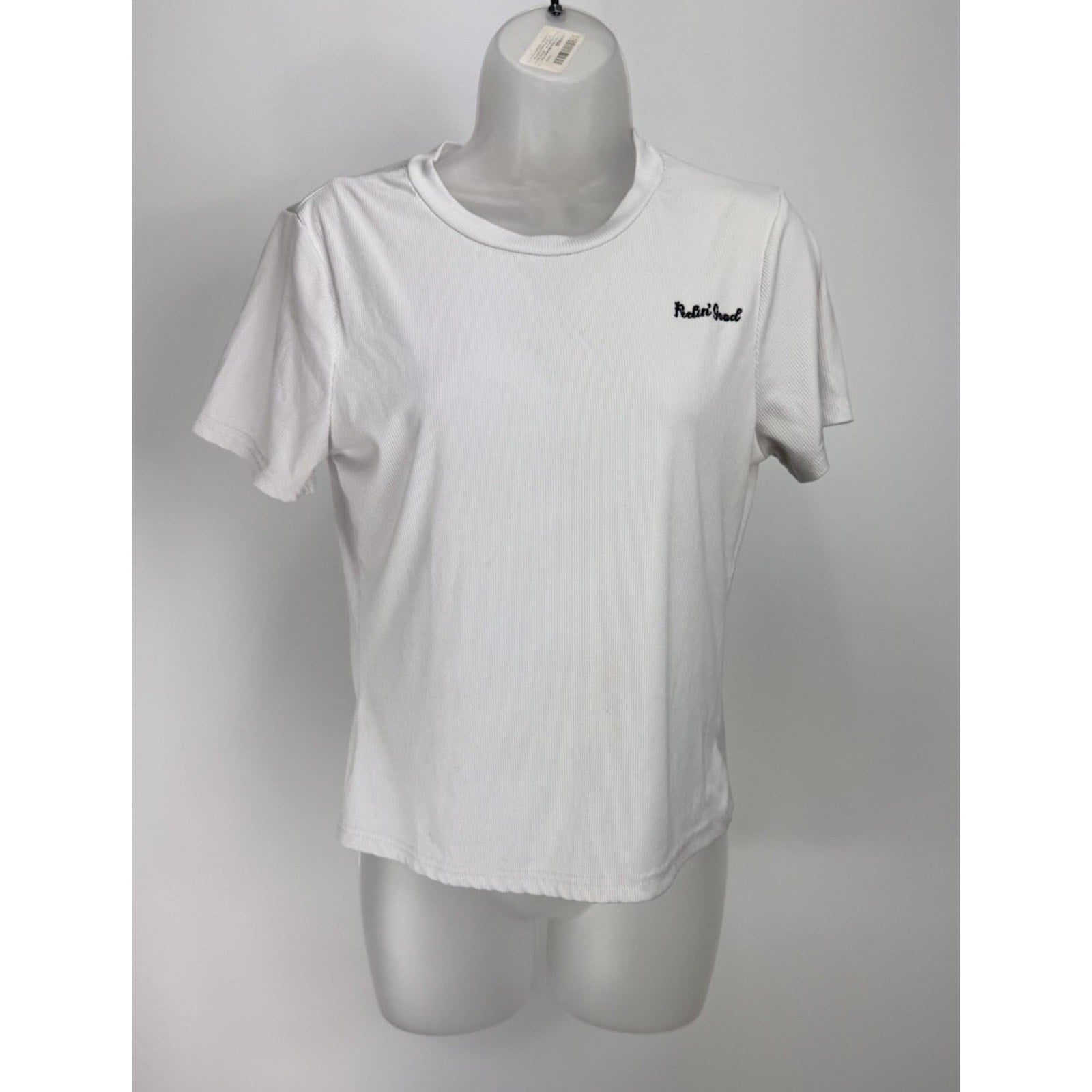 No Comment Feelin Good White Ribbed T-Shirt, Size X-Large Cropped