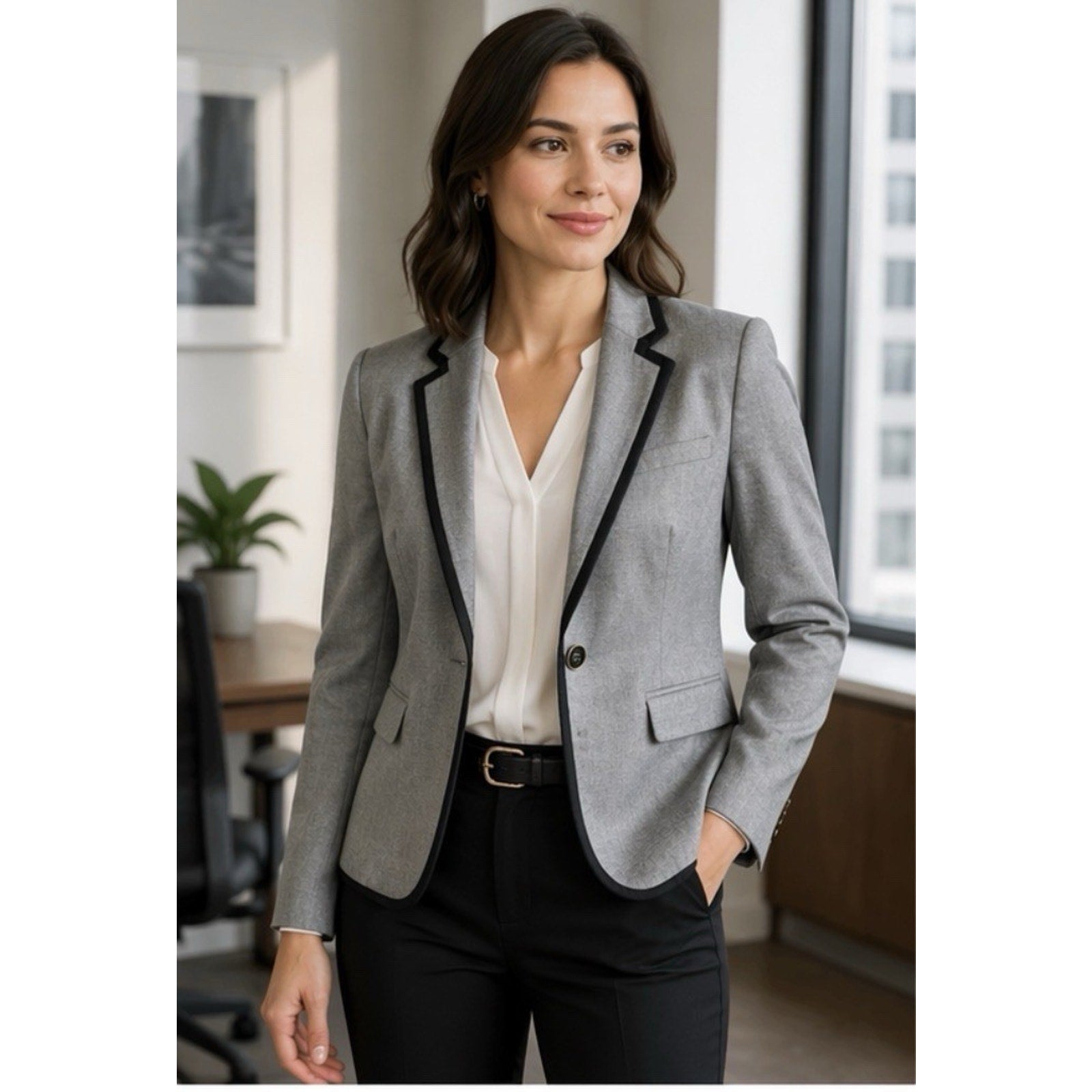 MERONA Blazer 6 Womens Gray Single Button Wool Blend NWT
