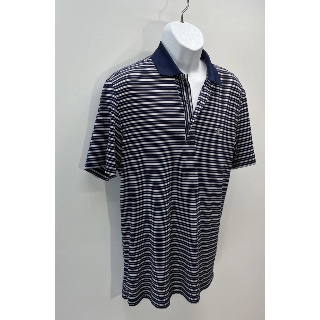 IZOD Polo Shirt Mens Large White Navy Striped Golf Collared Short Sleeve Classic