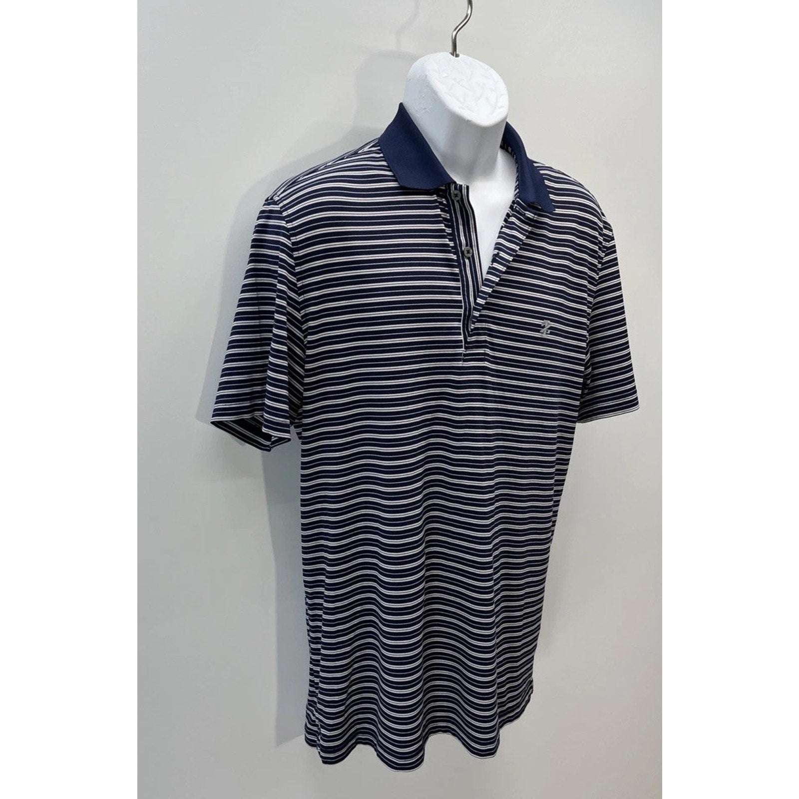 IZOD Polo Shirt Mens Large White Navy Striped Golf Collared Short Sleeve Classic