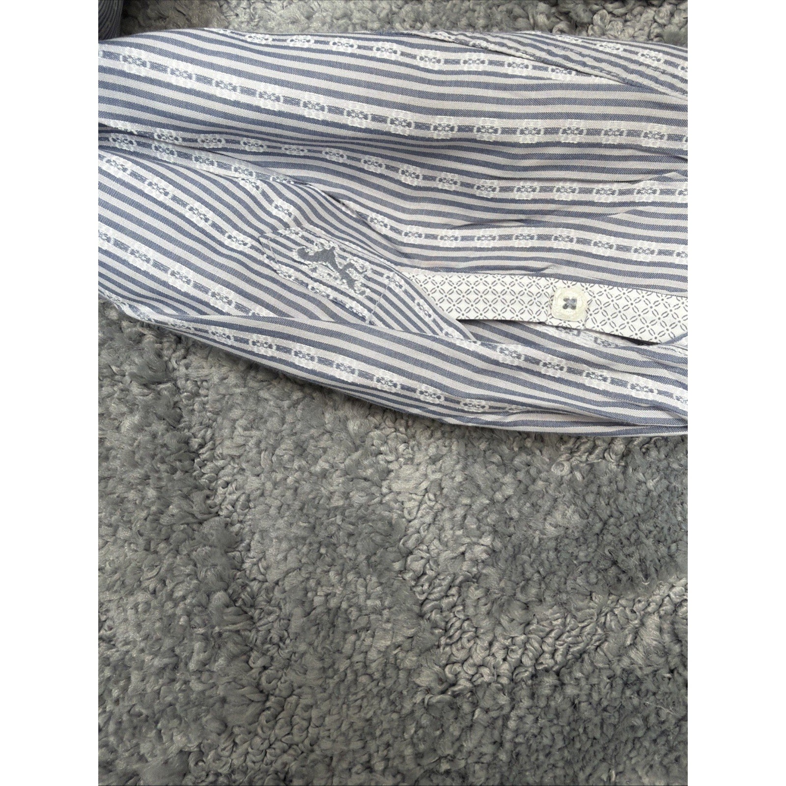 BUGATCHI Shaped Fit Large Blue Geometric Striped Flip Cuff Casual Mens