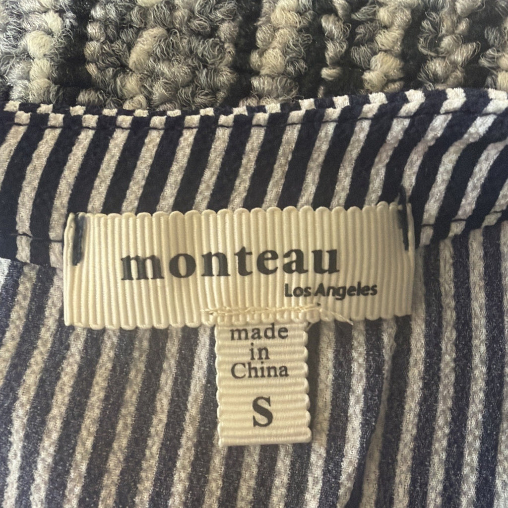 Monteau Los Angeles Top Navy White Striped Peplum Smocked Waist Sz Small NWOT
