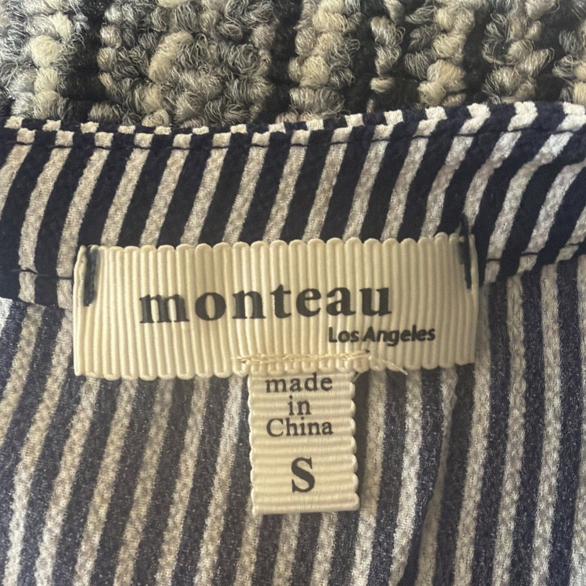 Monteau Los Angeles Top Navy White Striped Peplum Smocked Waist Sz Small NWOT