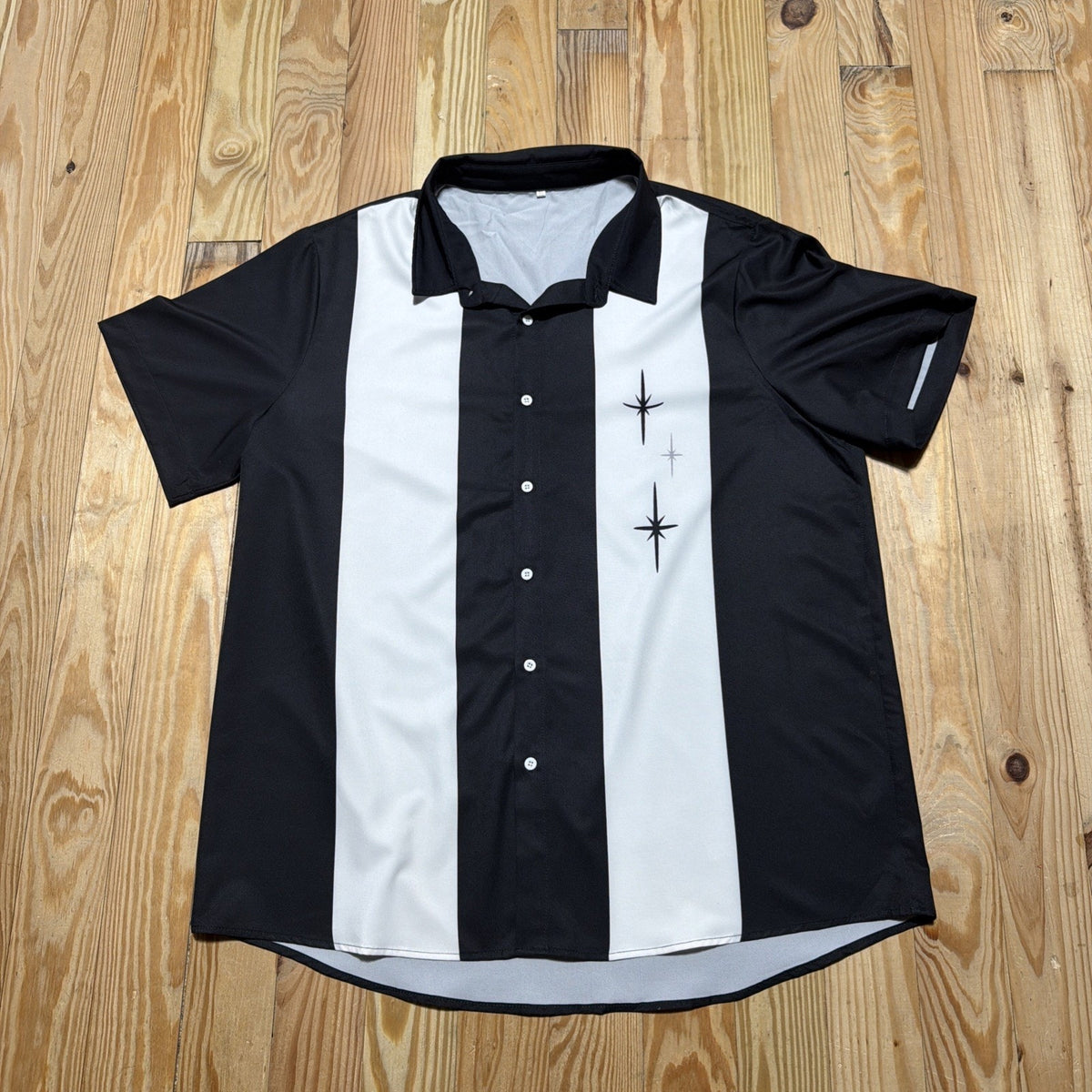 Short Sleeve Button Front Clothing Three Star Panel Bowling Shirt NWOT