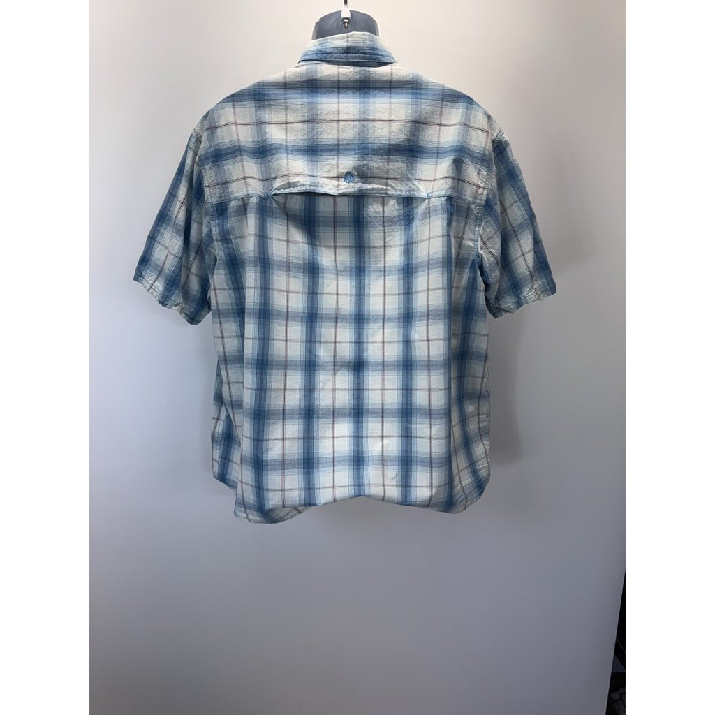 WOLVERINE Fishing Shirt White Blue Plaid 100% Cotton Men's XL