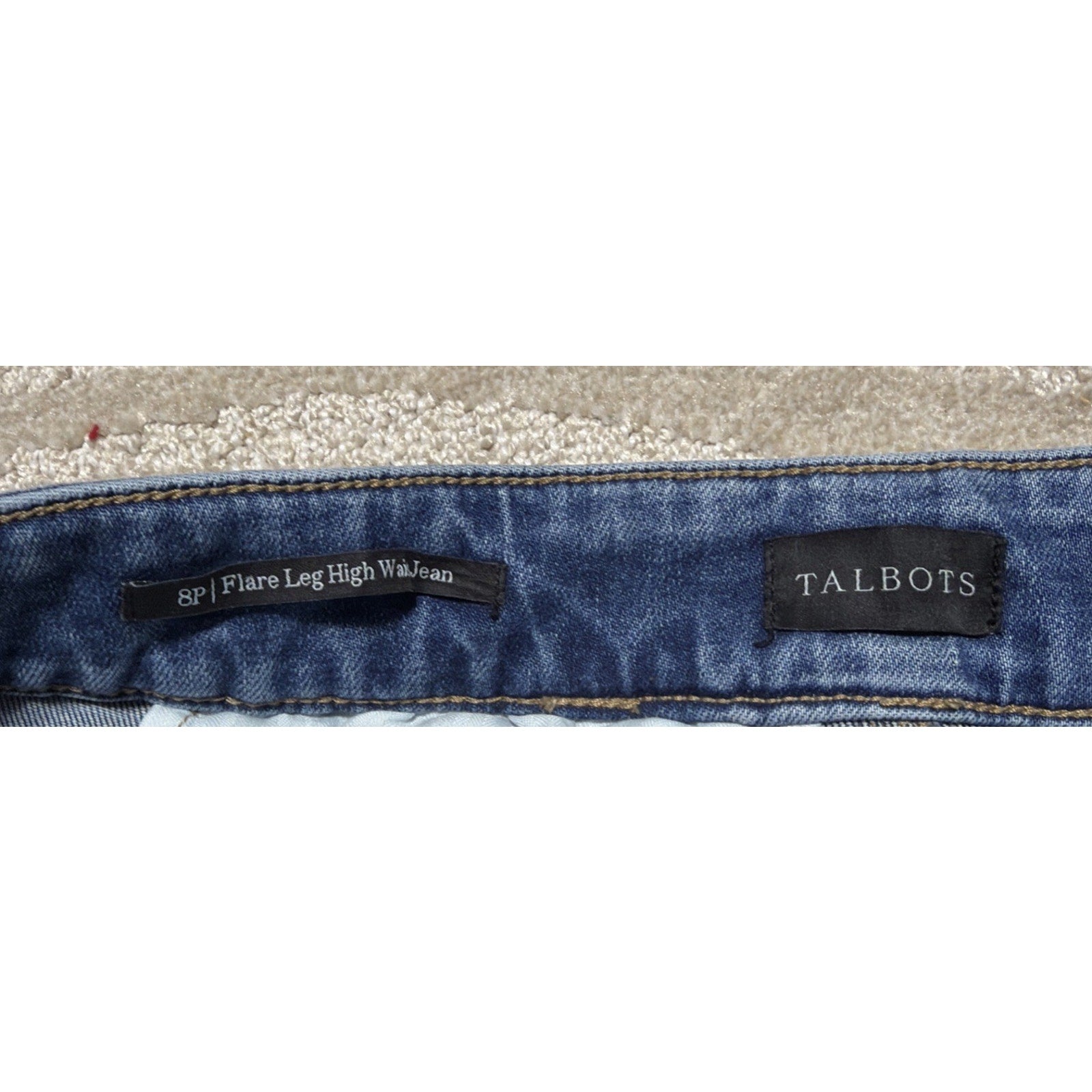 Talbots Womens 8P Blue Cotton Denim High Waist Flare Band Waist Jeans Stretch