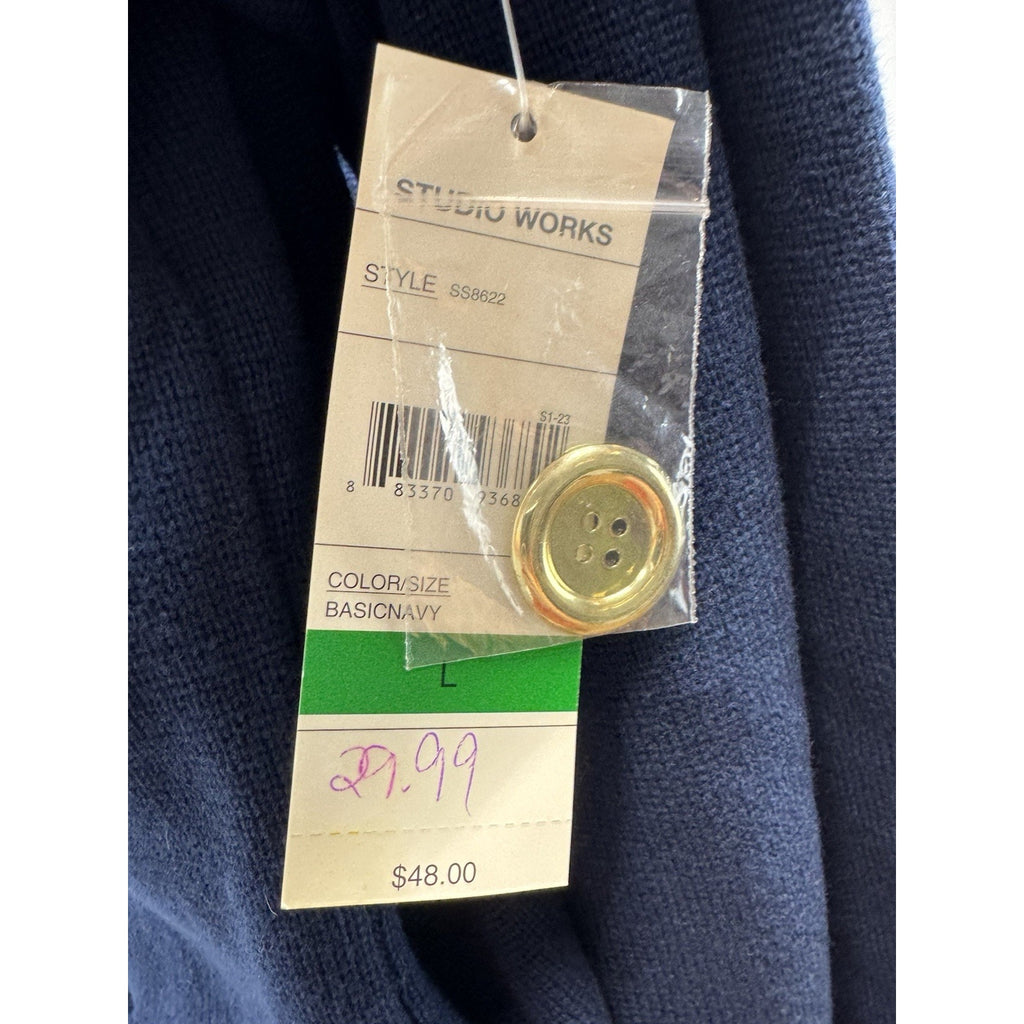 Studio Works Cotton Sweater Blazer Cardigan 2 Button Navy Blue Women’s Size L