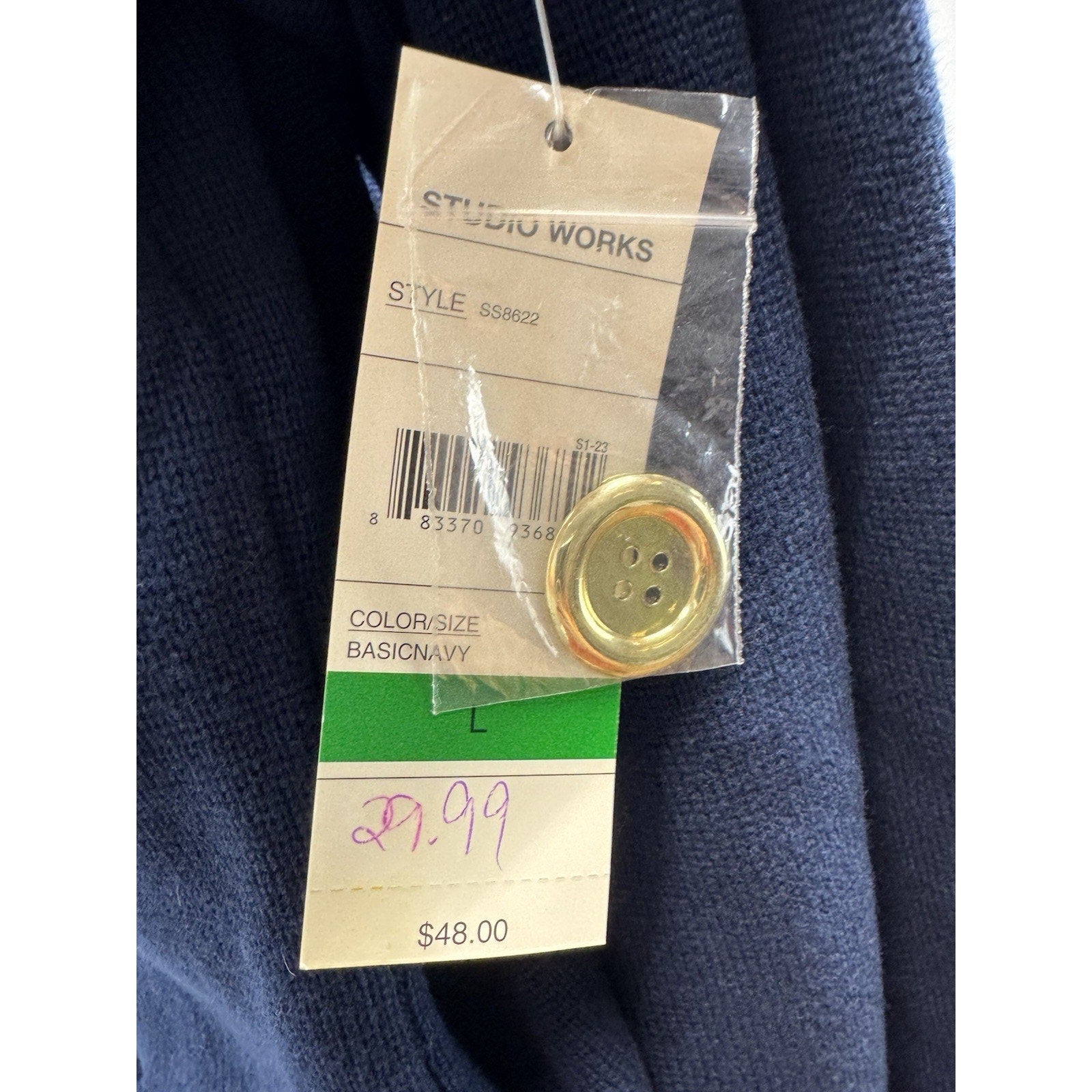 Studio Works Cotton Sweater Blazer Cardigan 2 Button Navy Blue Women’s Size L