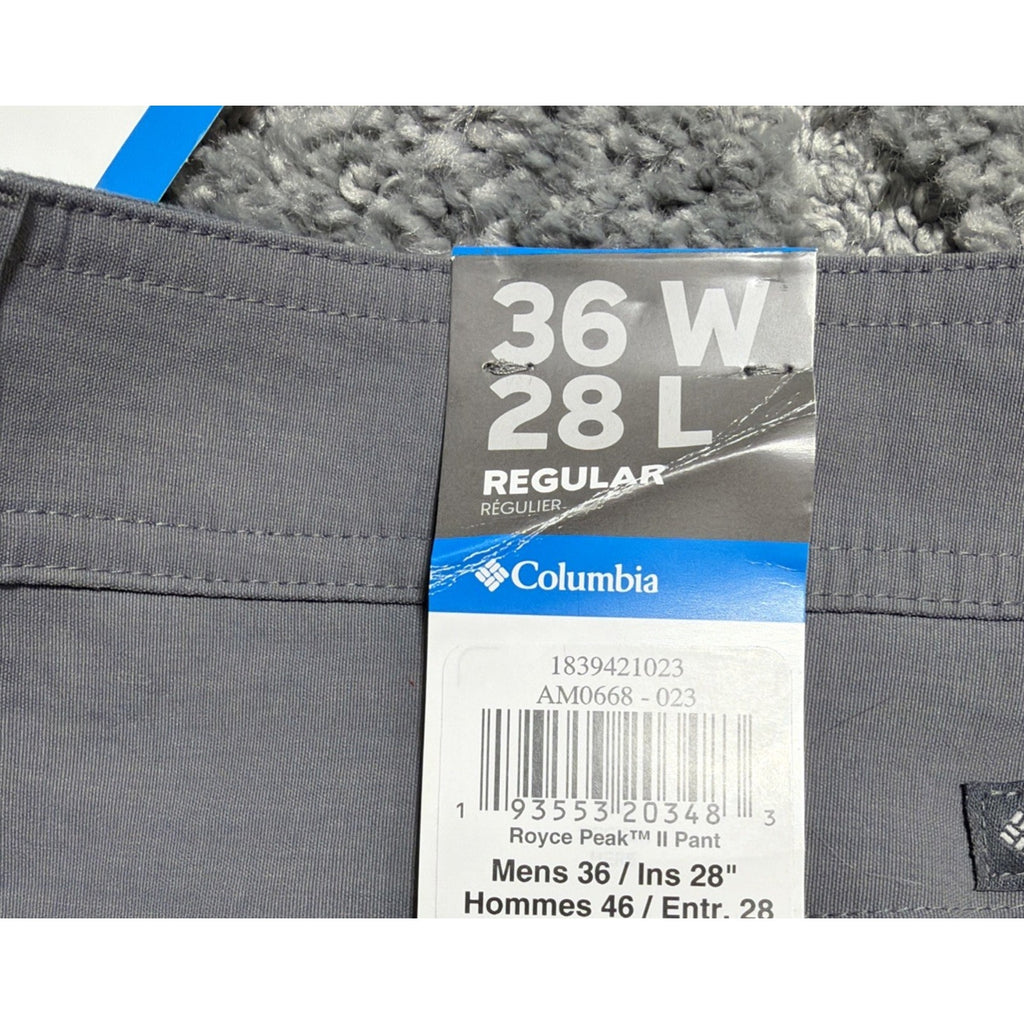 Columbia Men's Royce Peak II Pant Gray 38W X 28L UPF 50 New