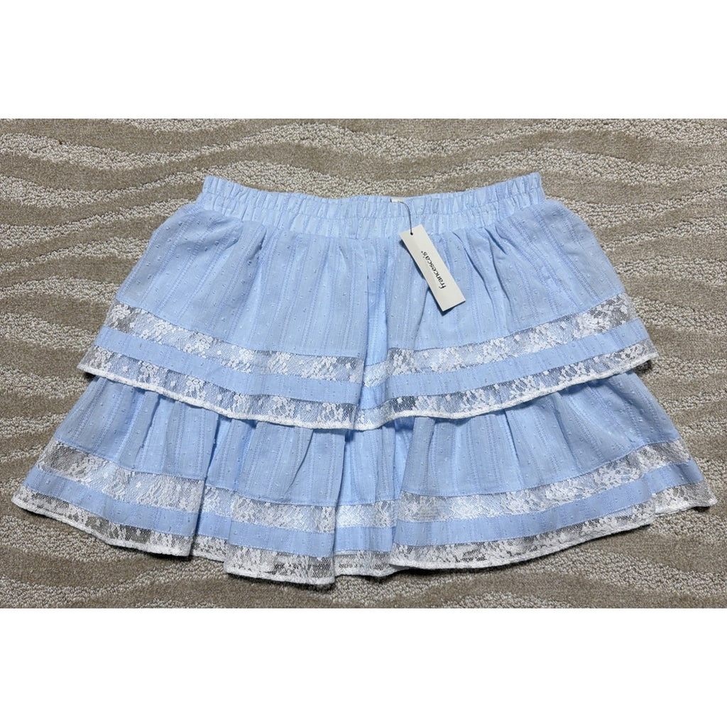 Francesca’s Connie Blue and White Tiered Lace Mini Skirt NWT, Women's Size M