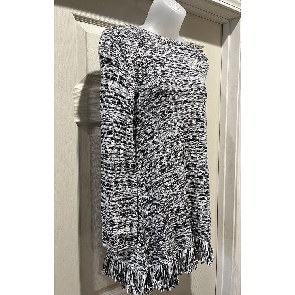 Valerie Stevens women's S pullover sweater black white print long sleeves fringe