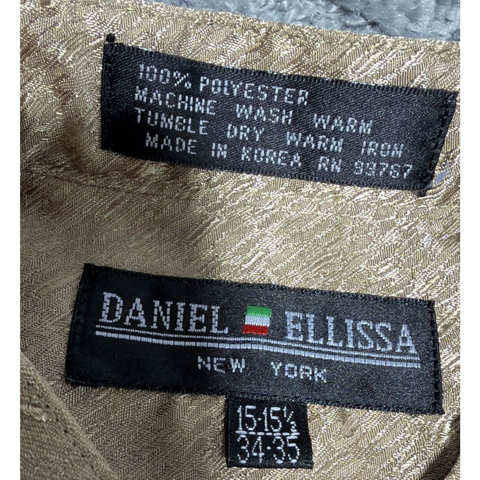 daniel ellissa NY Gold Satin mens Textured shirt Banded Cuffed Neck Size Medium