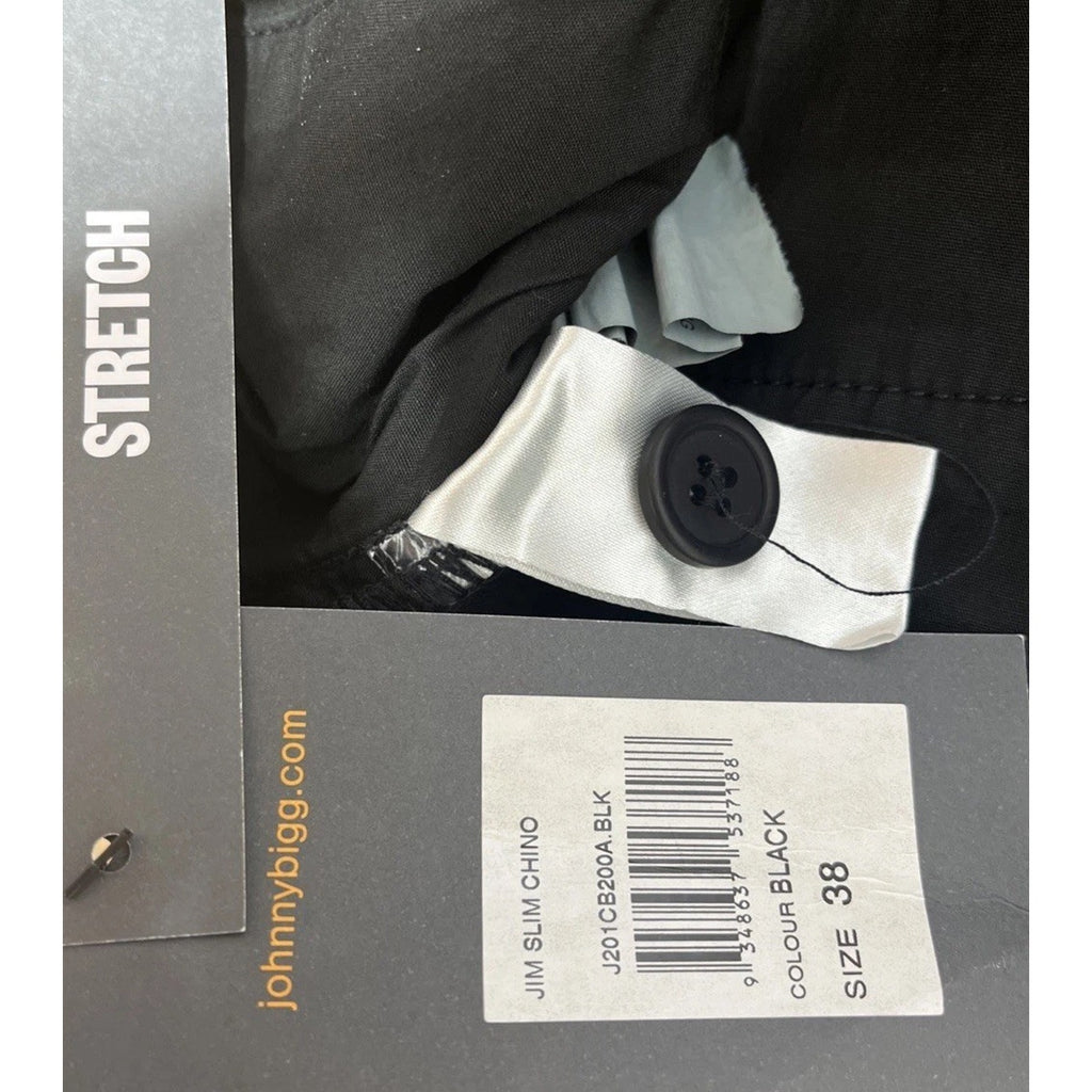 Johnny Bigg Mens Size 38x32 Black Slim Fit Stretch Chino Pants Zip Fly NWT