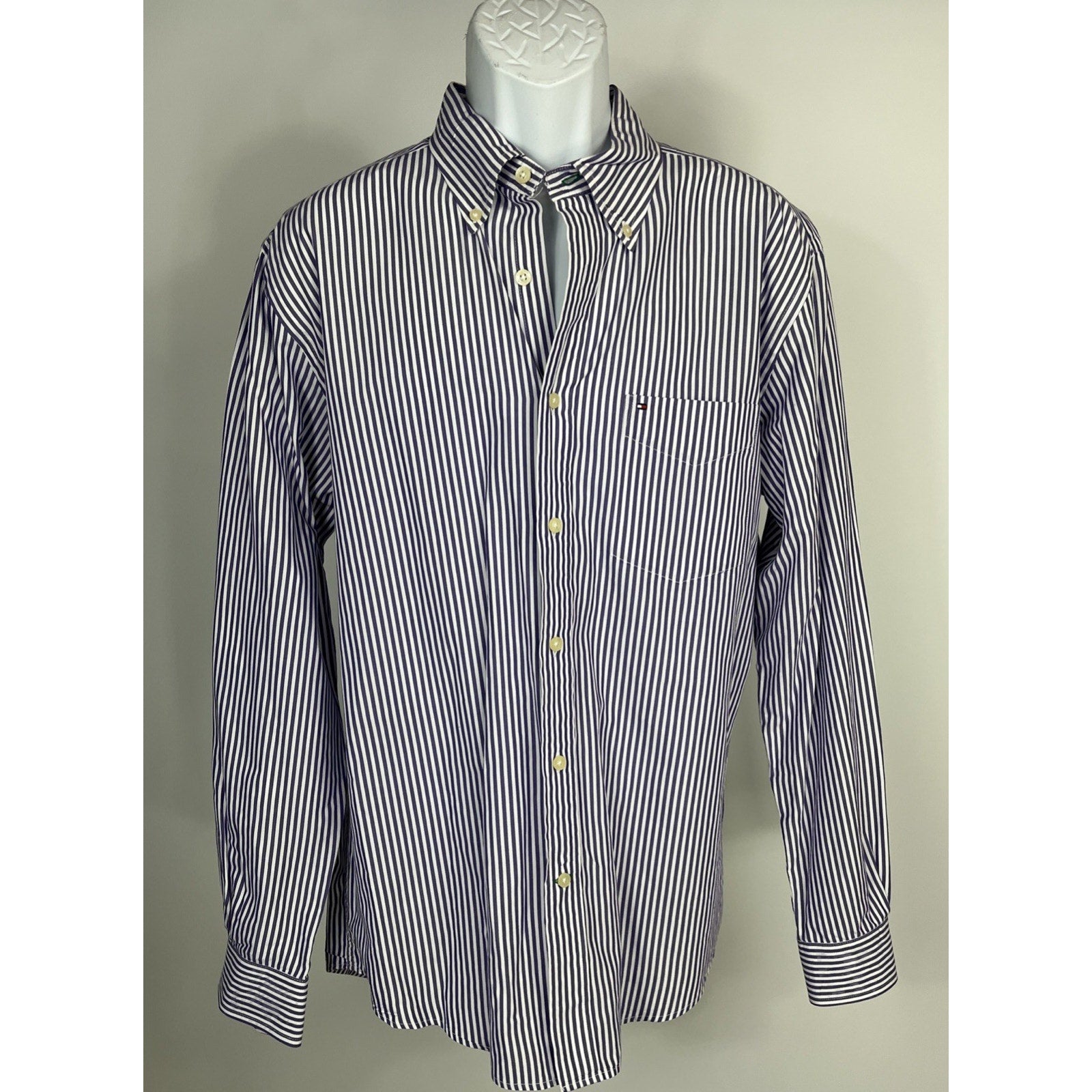 Tommy Hilfiger Academy Poplin Mens Long Sleeve Purple Striped Shirt Large
