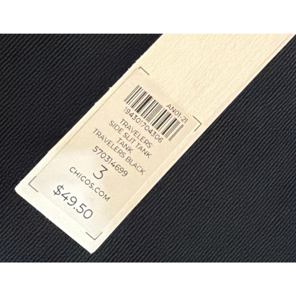 Chico's Travelers Tank NWT Size 3 (XL) Classic Side Slit Black Bateau Neck