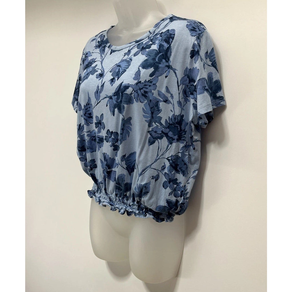 NWT Calvin Klein Women's Crew Neck Floral Print Smocked Hem Short sleeve Top- S
