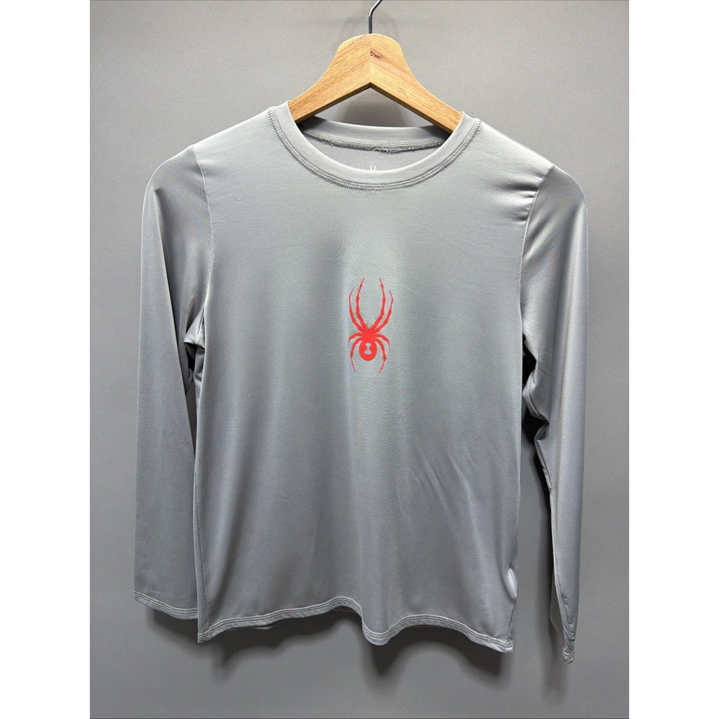 SPYDER Size M Boy Gray Stretch Crew Neck Long Sleeve Breathable Athletic Top 826