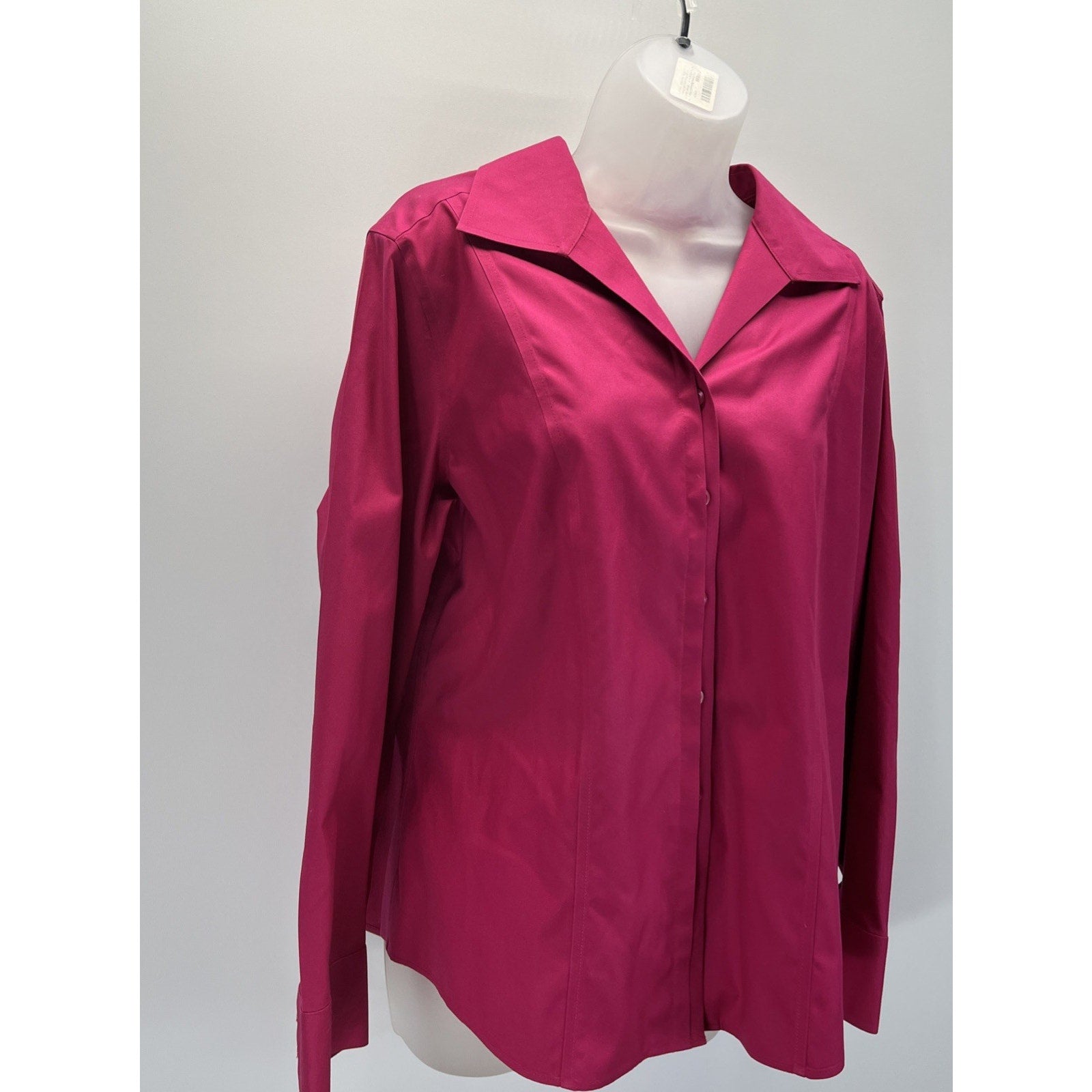 Chico's Non-Iron Shirt Sz 2 Magenta Button Front Longsleeve