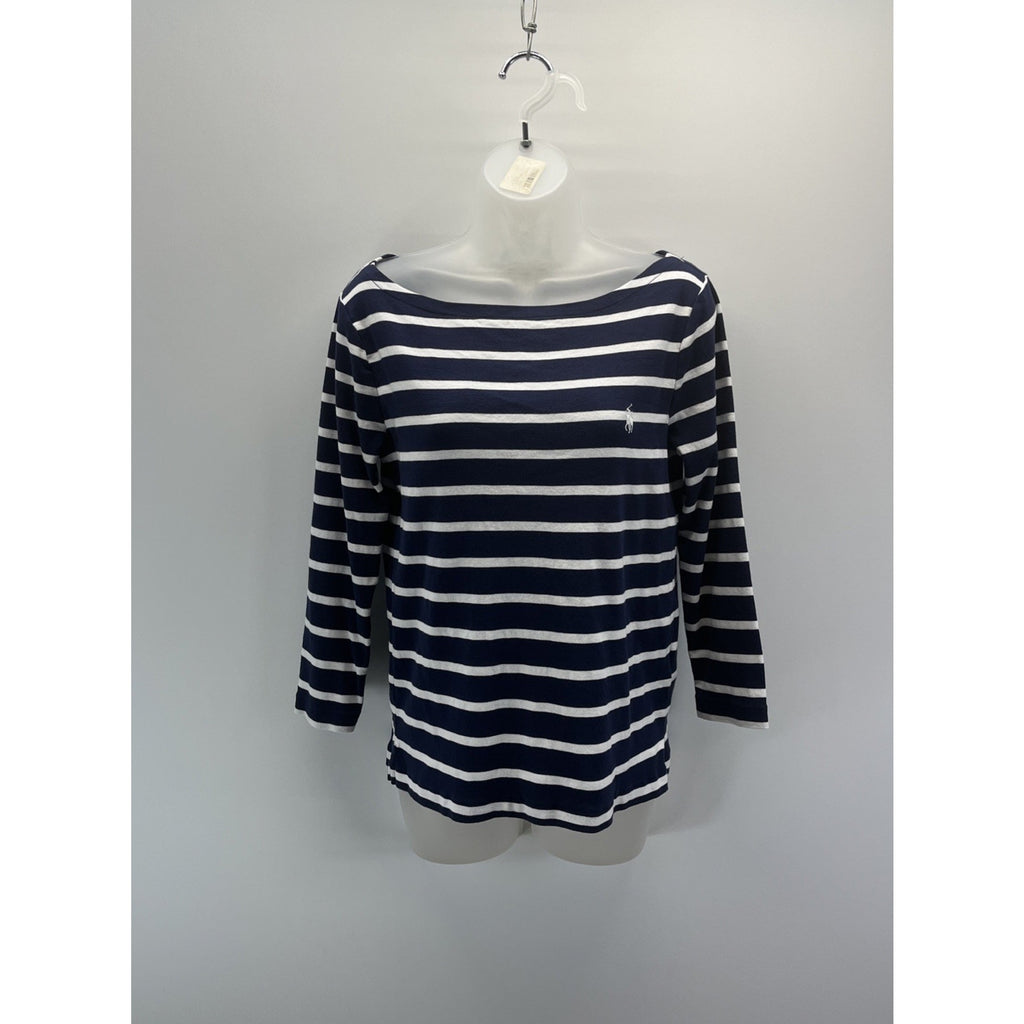 Polo Ralph Lauren Women’s Blue And White Striped Mariner LS Top Size Large