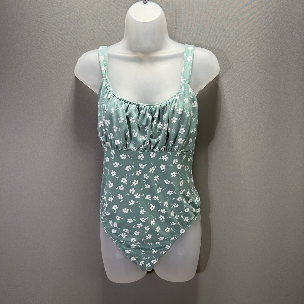 Just Polly New York Floral One Piece Bodysuit Green White Strap Women's Size M