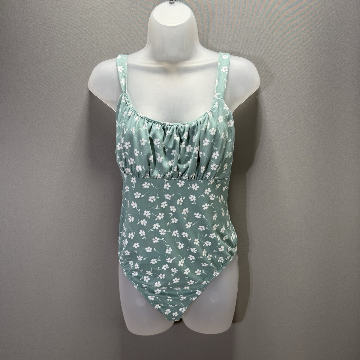 Just Polly New York Floral One Piece Bodysuit Green White Strap Women's Size M
