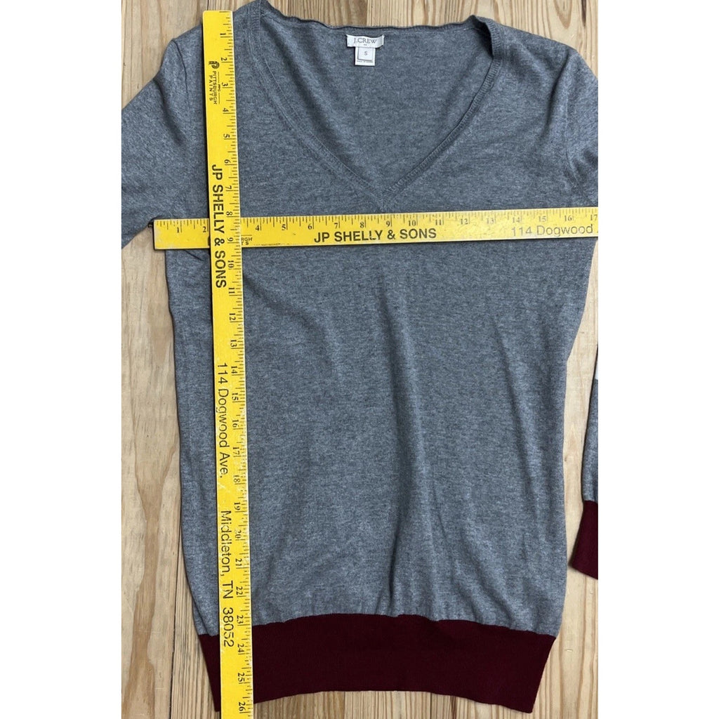 J Crew Varsity Stripe Womens Sweater Size S Gray White Burgundy V-Neck LS Top