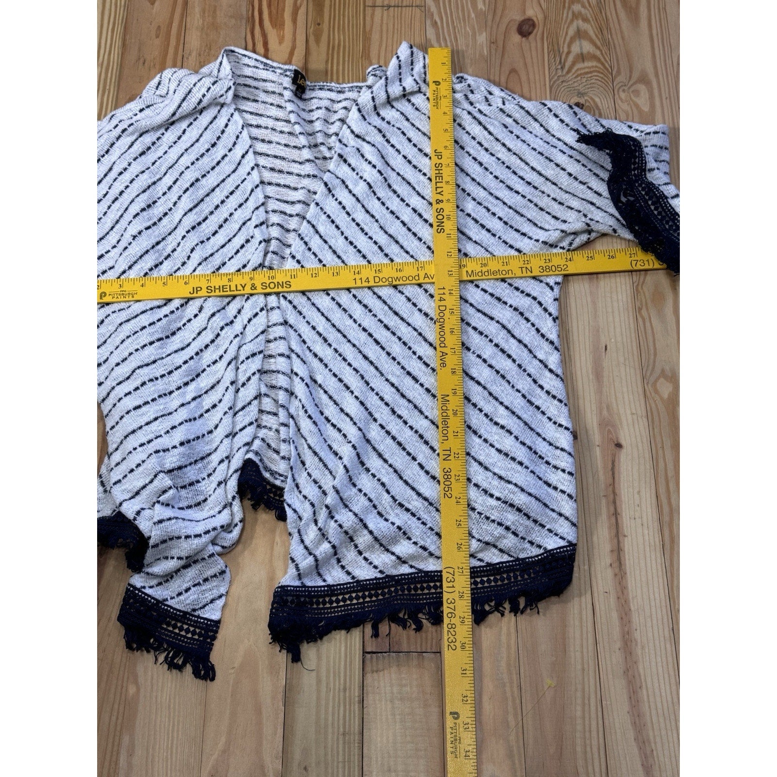 Lee Women’s Cardigan Knitted Blue & White Sweater Plus Size 2X Tassels