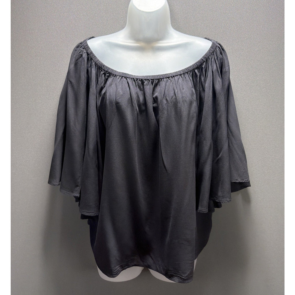 Loft Blouse Women's Large Gray Boat Neck Bell Sleeve Viscose Top