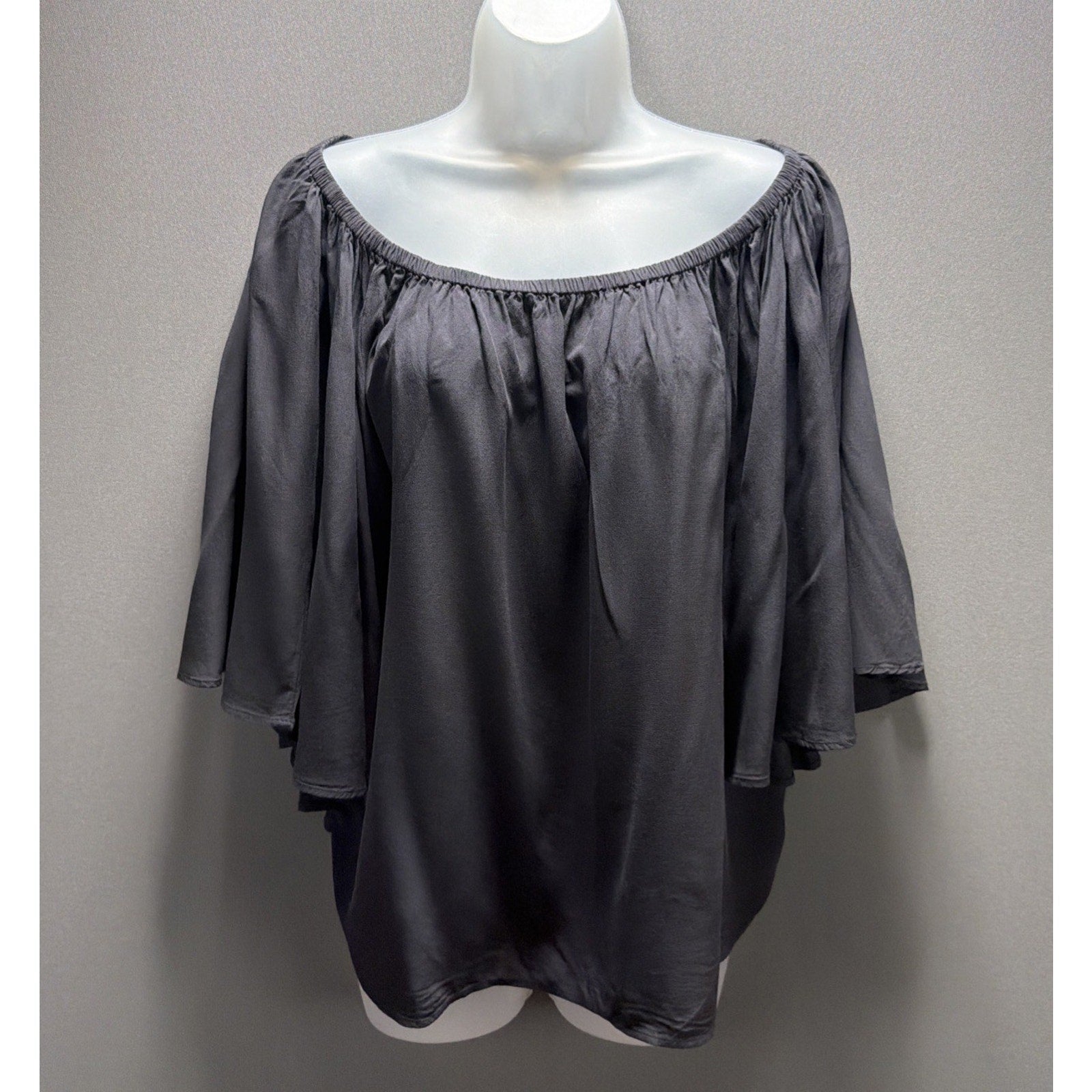 Loft Blouse Women's Large Gray Boat Neck Bell Sleeve Viscose Top
