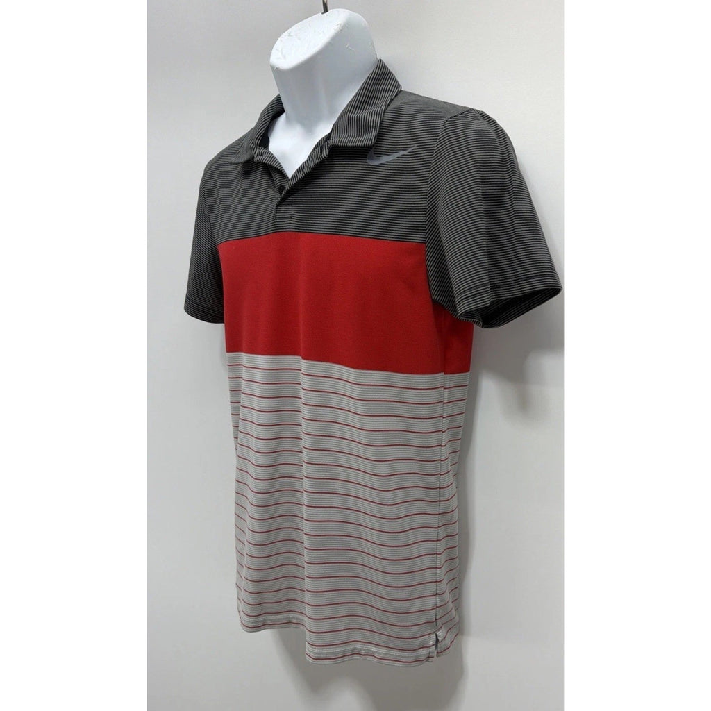 Nike De Fit Golf Polo Shirt Men’s S Black Gray Striped Performance Stretch