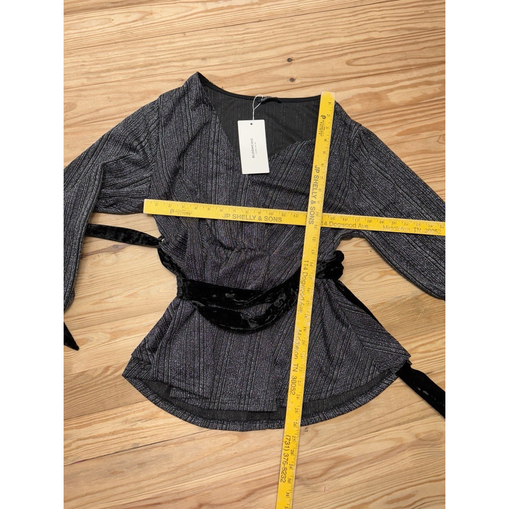 Bloomchic Shimmer Silver Black Elastic Waist Top Valour Belt Women’s Size 12