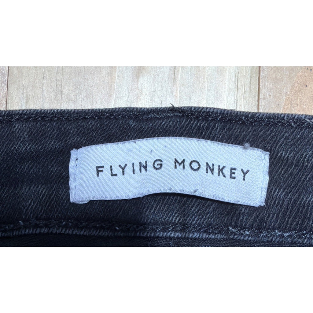 Flying Monkey Womens Hig Rise Slim Crop Jeans 30 Black Stretch Denim Raw Hem