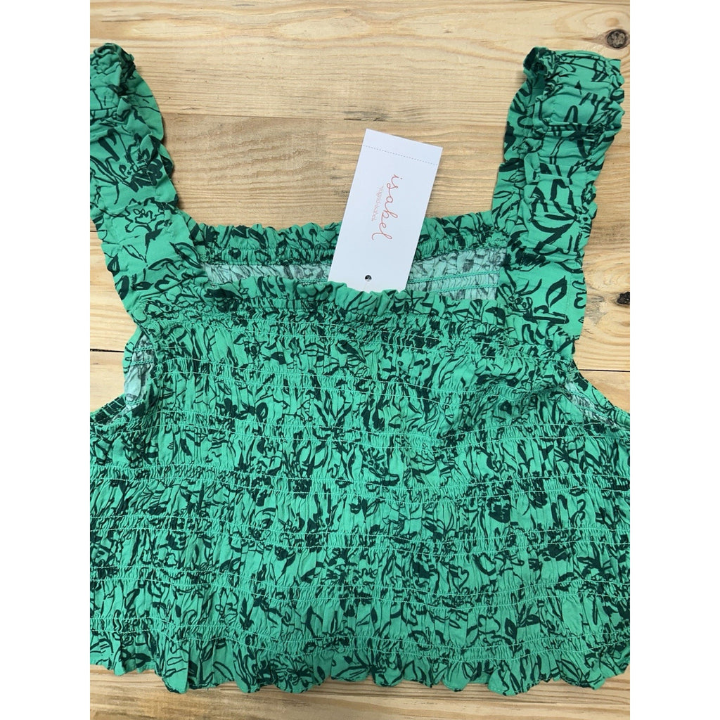 Isabel Elastic Band Cropped Tank Top Size XXL Green & Black Leaves NWT.