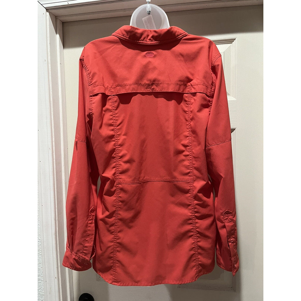 Reel Legends Woman’s Fishing Shirt Outdoor Performance Long Sleeve Button Up Red